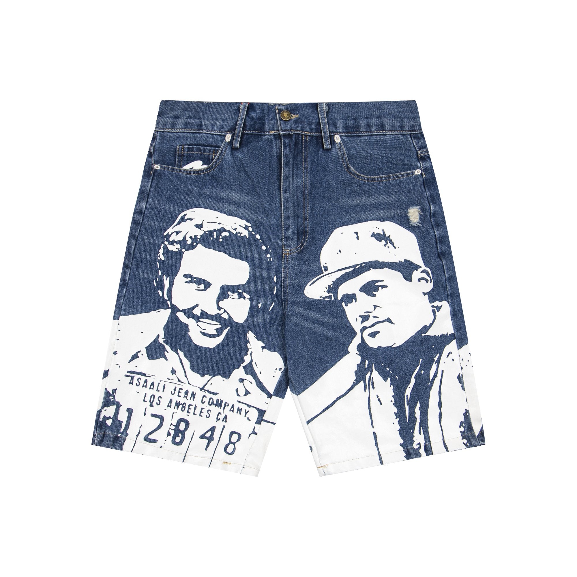 ASAALL Portrait Graphic Washed Denim Shorts — hero