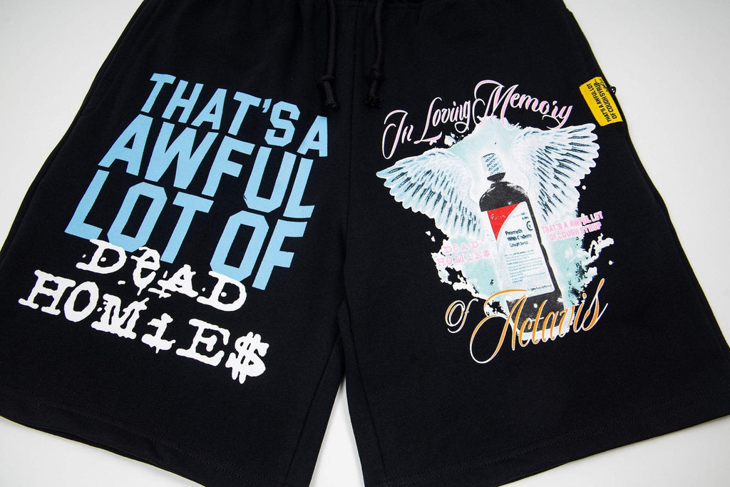 THAT'S A AWFUL LOT OF COUGH SYRUP Black Graphic Shorts — detail