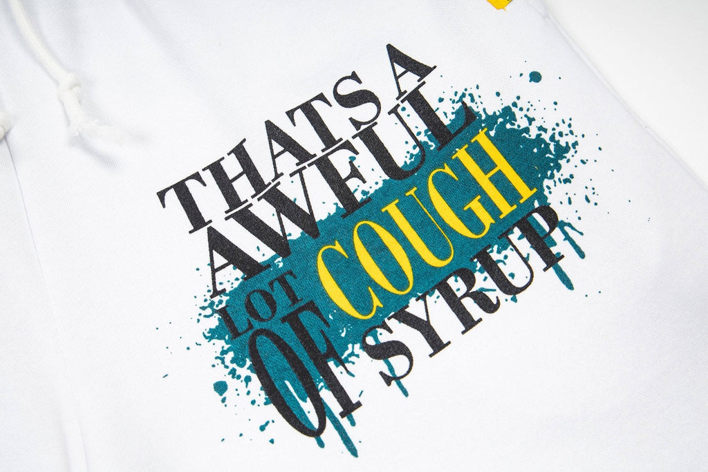 THAT'S A AWFUL LOT OF COUGH SYRUP Graphic Drawstring Shorts — detail
