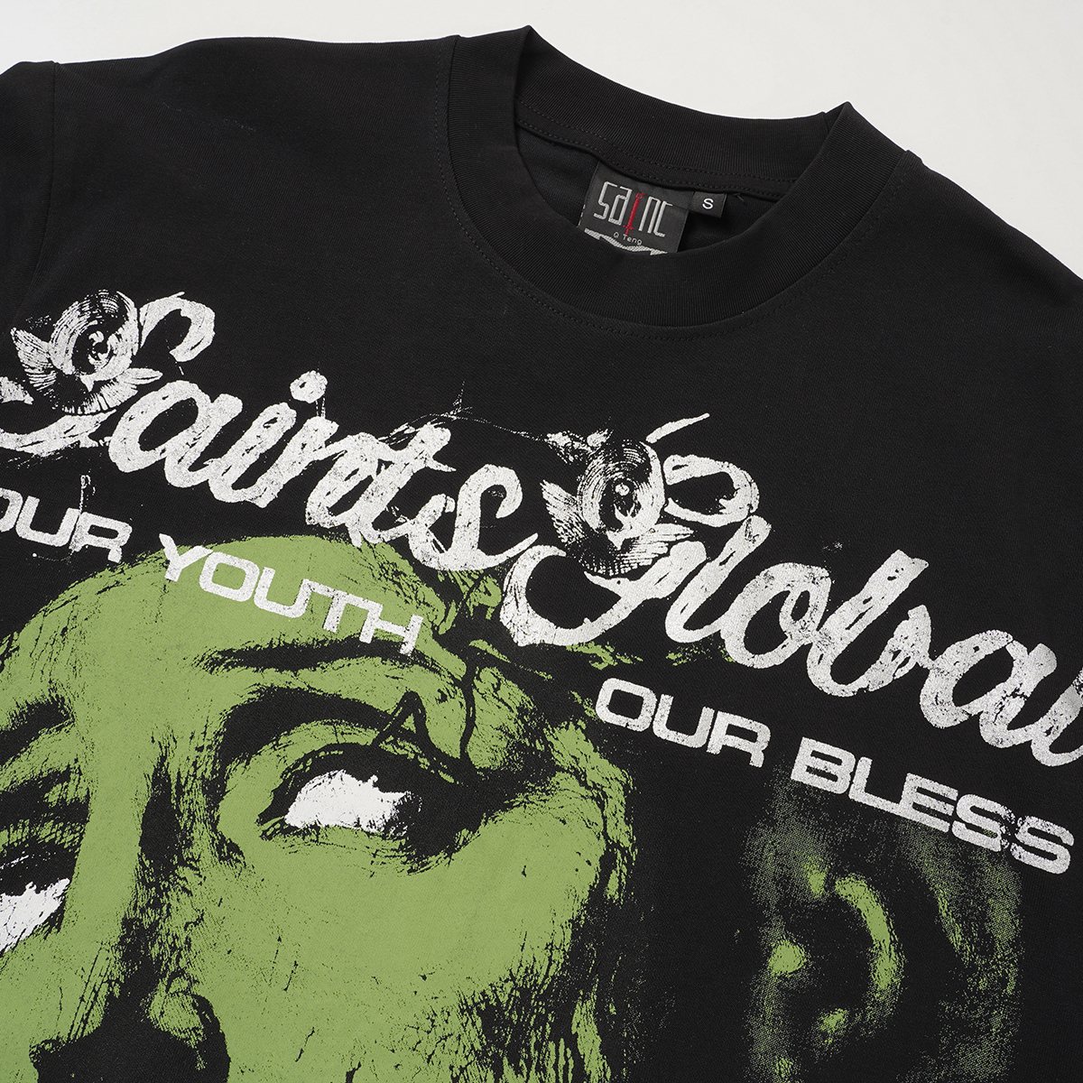 SAINT Black Graphic Short-Sleeve T-Shirt — detail
