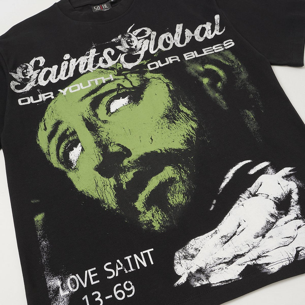 SAINT Black Graphic Short-Sleeve T-Shirt — detail