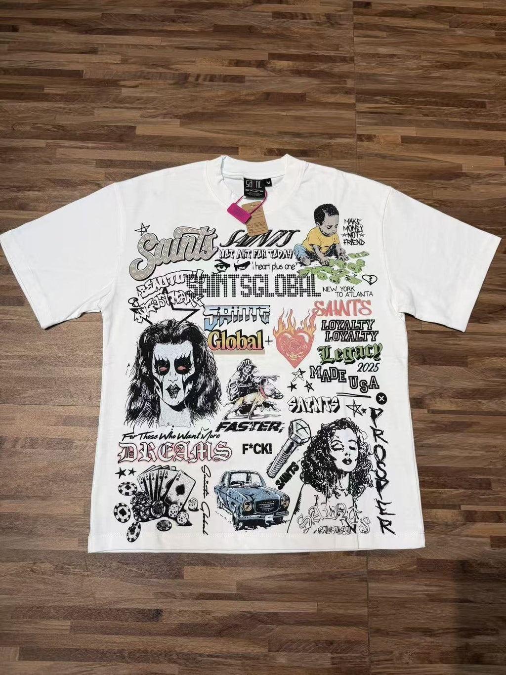 SAINT White Collage Graphic Short-Sleeve T-Shirt — front