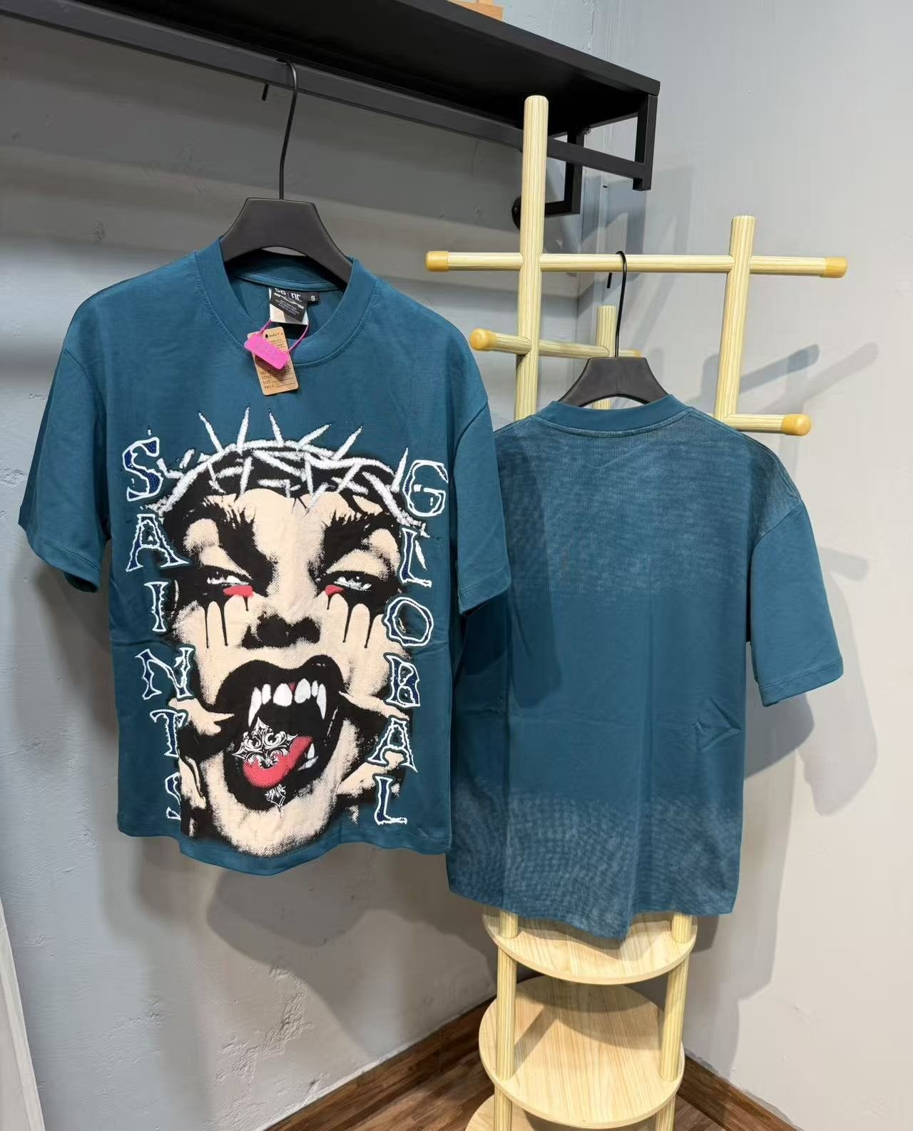 SAINT Rhinestone Graphic Short-Sleeve T-Shirt — context