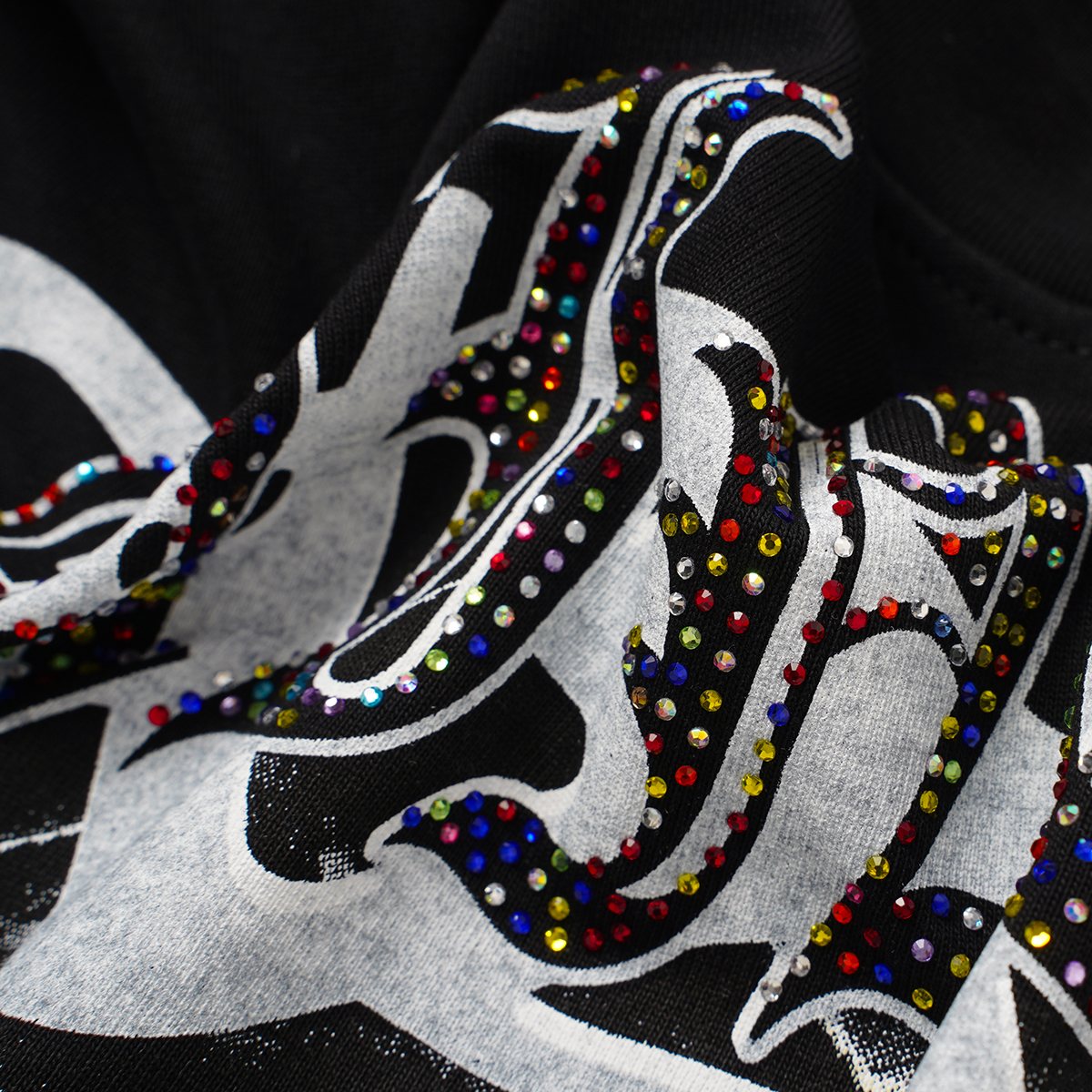 SAINT Black Rhinestone Graphic T-Shirt — detail