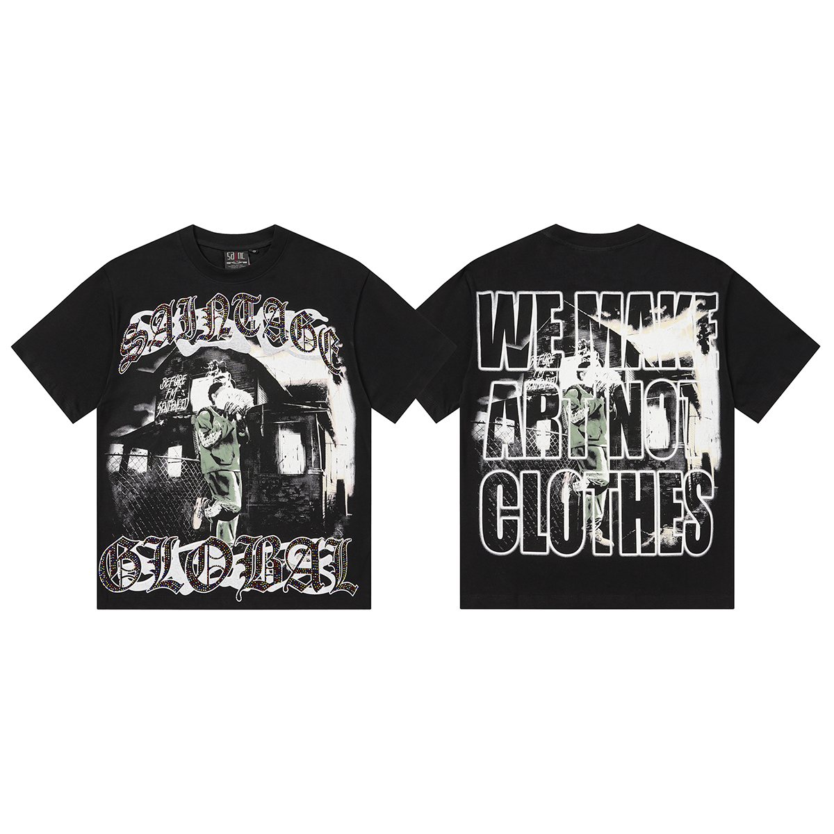 SAINT Black Rhinestone Graphic T-Shirt — hero