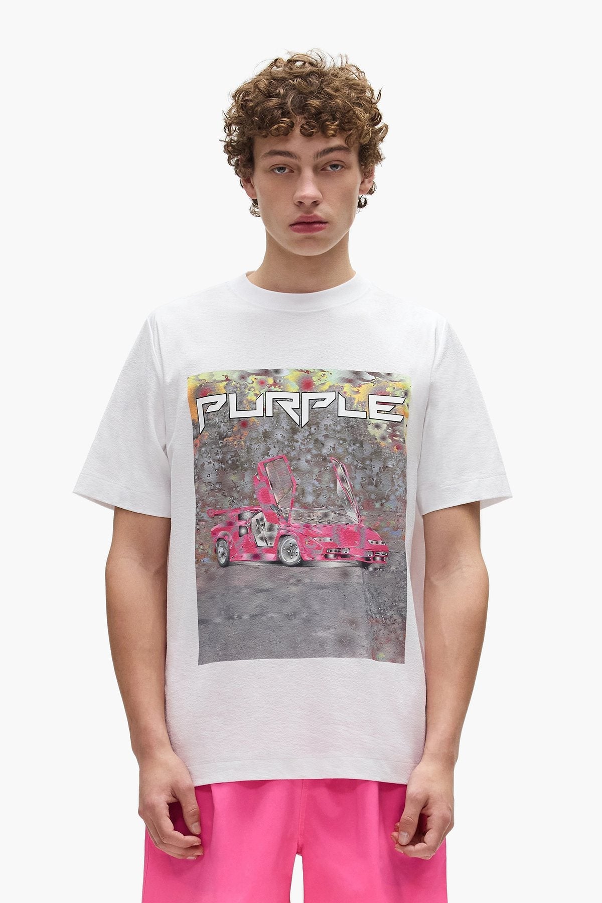 Purple Brand Ditched Car Graphic T-Shirt — context