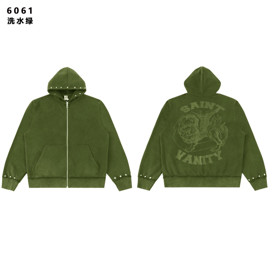 SAINT Washed Animal Graphic Zip Hoodie & Shorts Set — front