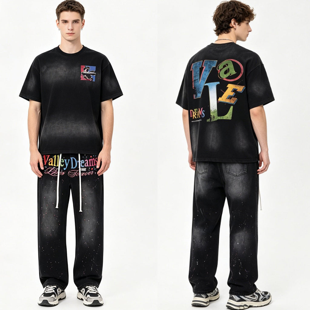 Valley Dreams Lives Forever Paint-Splatter Jeans — context