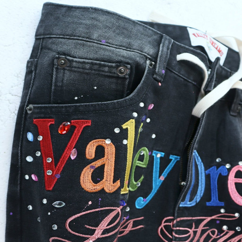 Valley Dreams Lives Forever Paint-Splatter Jeans — detail