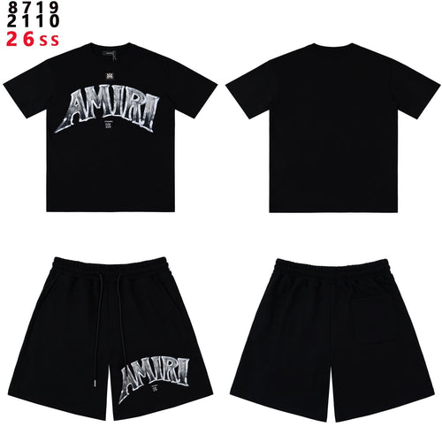 AMIRI Metallic Letter Graphic T-Shirt & Shorts Set — hero