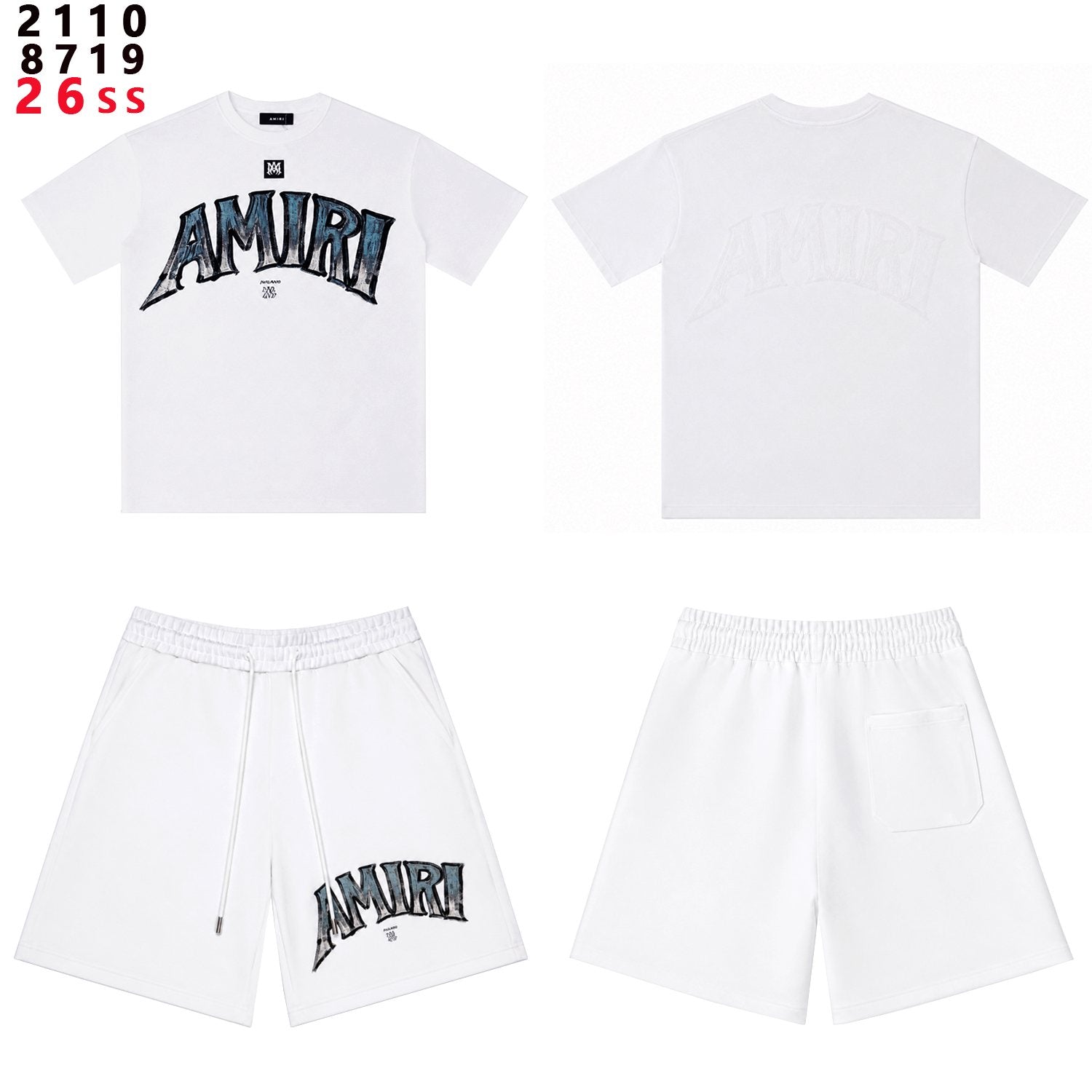 AMIRI Metallic Letter Graphic T-Shirt & Shorts Set — front