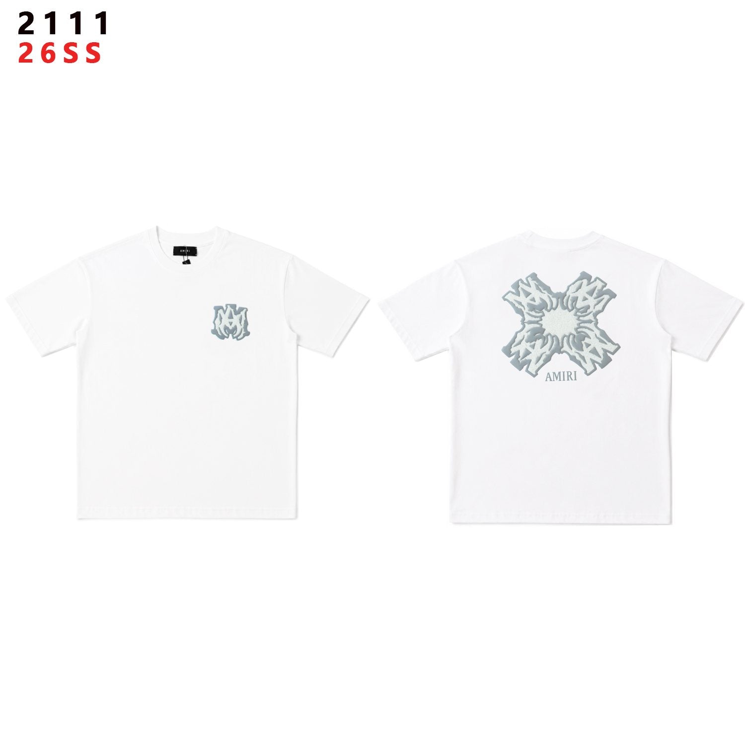 AMIRI Ice Blue Flame Graphic Short-Sleeve Set — front