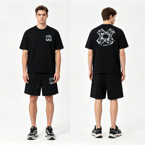 AMIRI Ice Blue Flame Graphic Short-Sleeve Set — hero
