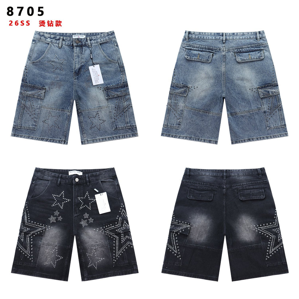 VALLEY Star Rhinestone Denim Cargo Shorts — comparison