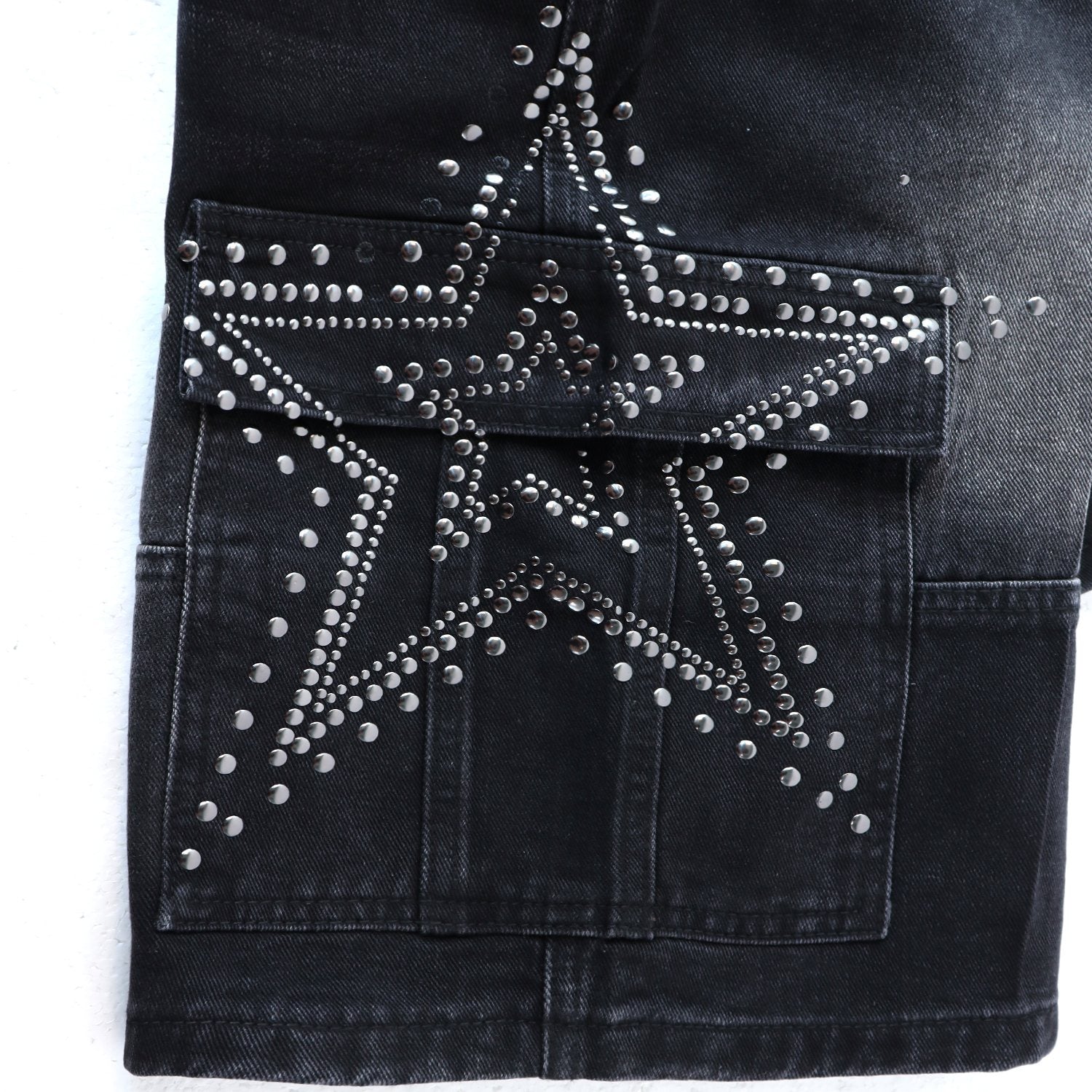 VALLEY Star Rhinestone Denim Cargo Shorts — detail