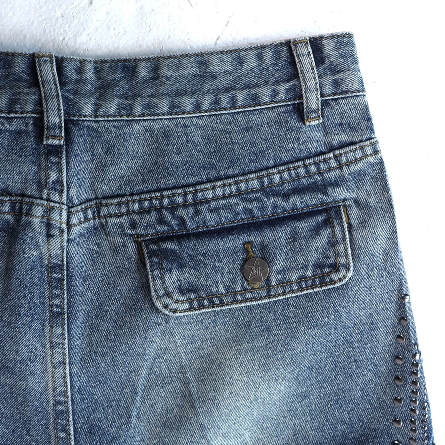 VALLEY Star Rhinestone Denim Cargo Shorts — detail
