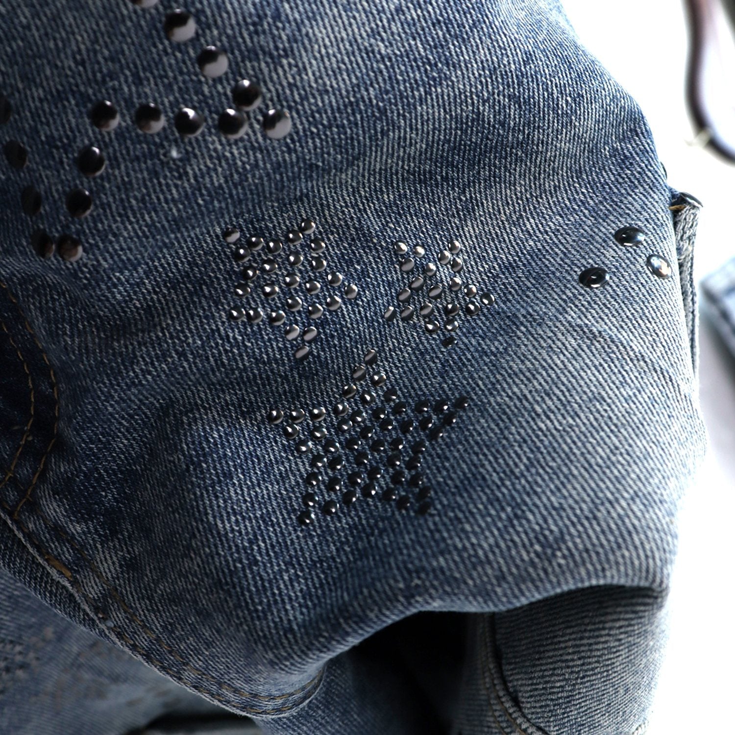 VALLEY Star Rhinestone Denim Cargo Shorts — detail
