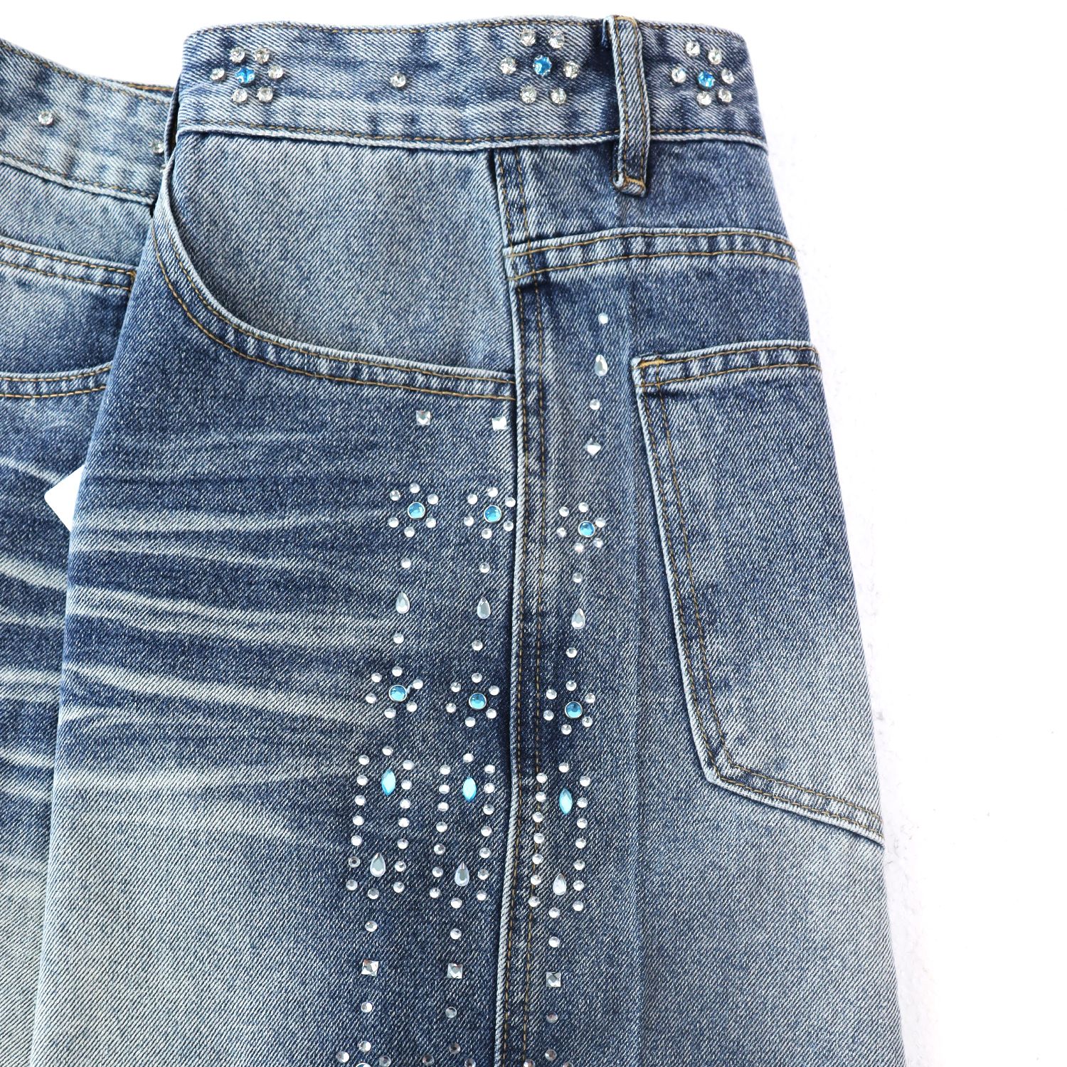 Vale Forever Rhinestone Side-Detail Washed Denim Shorts — detail
