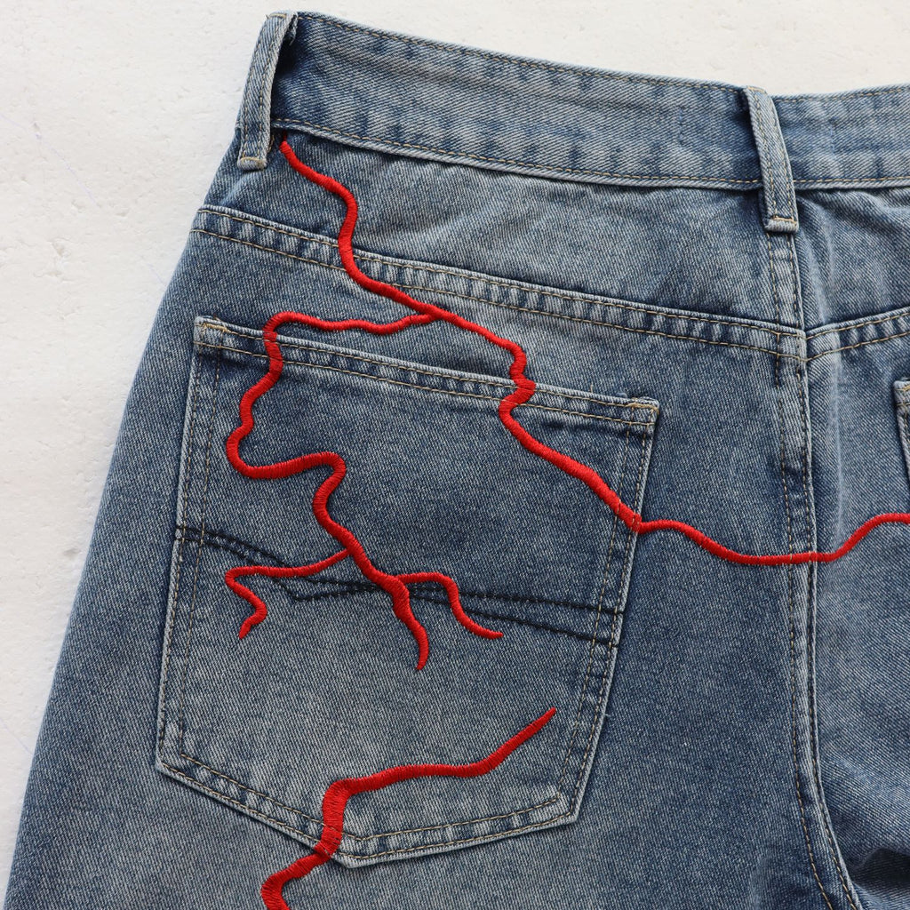VALLEY Skittle Letter Lightning Denim Shorts — detail