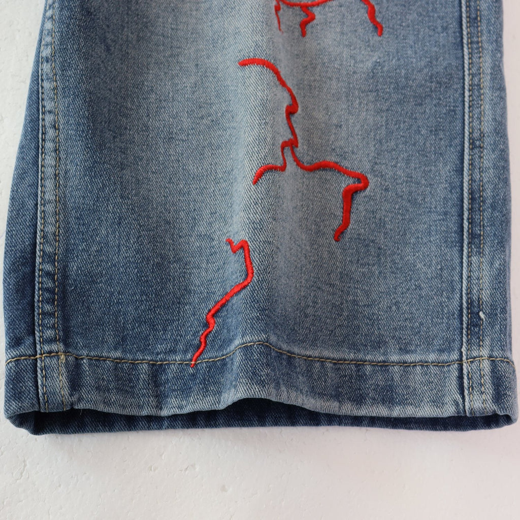 VALLEY Skittle Letter Lightning Denim Shorts — detail