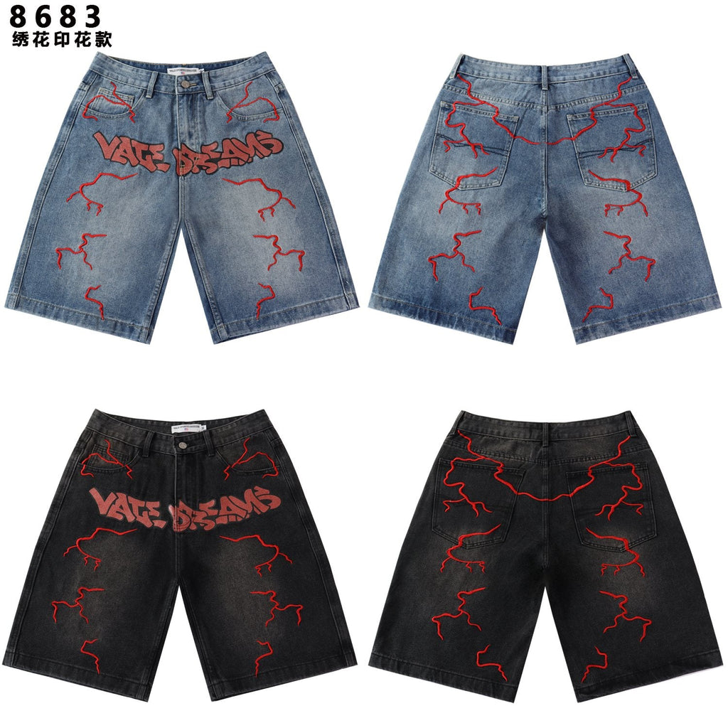 VALLEY Skittle Letter Lightning Denim Shorts — comparison