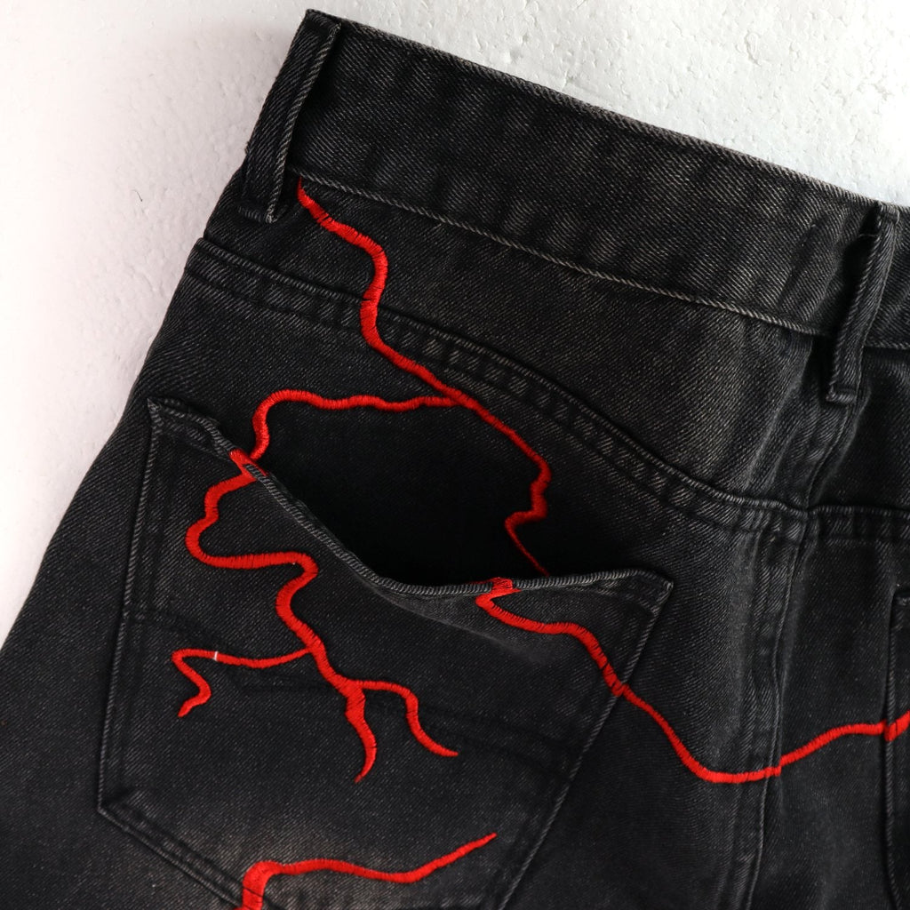 VALLEY Skittle Letter Lightning Denim Shorts — detail