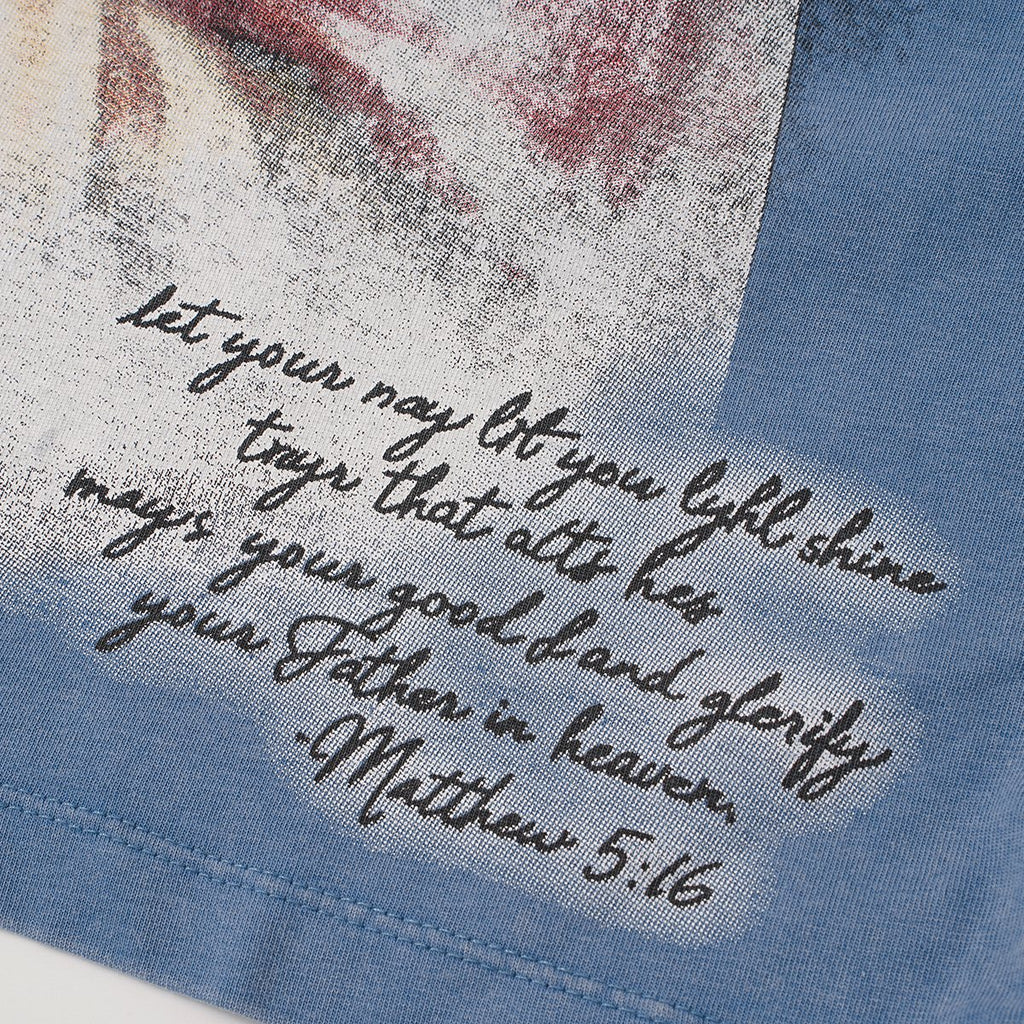 SAINT Distressed Rhinestone Graphic T-Shirt — detail