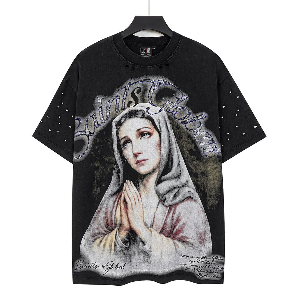 SAINT Distressed Rhinestone Graphic T-Shirt — hero