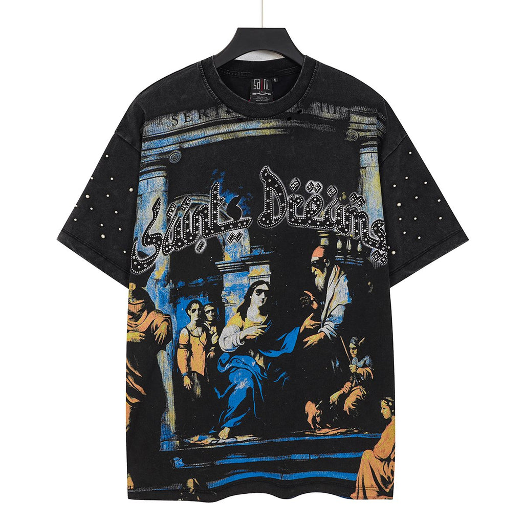 SAINT Religious Art Rhinestone T-Shirt — hero
