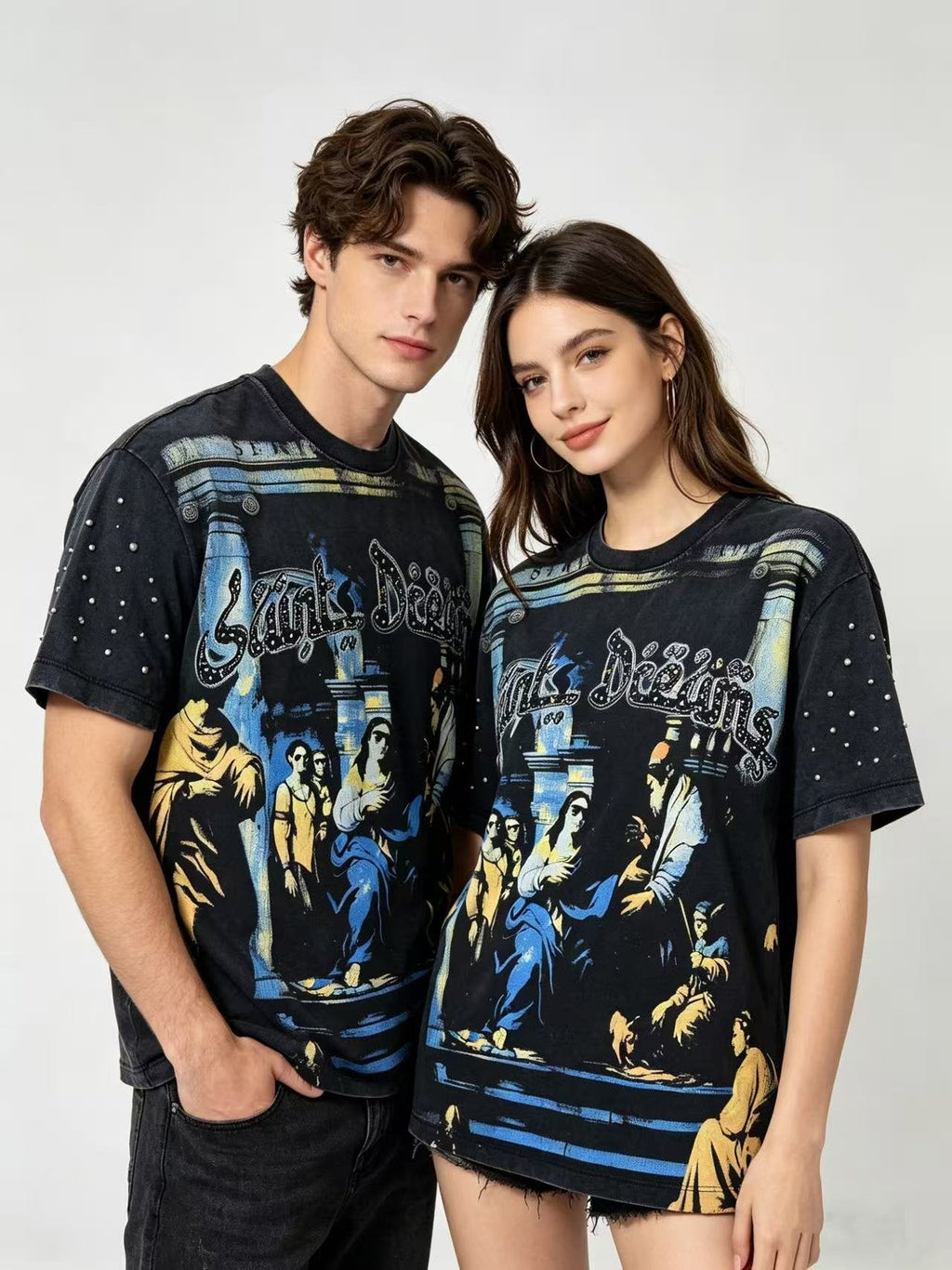 SAINT Religious Art Rhinestone T-Shirt — context