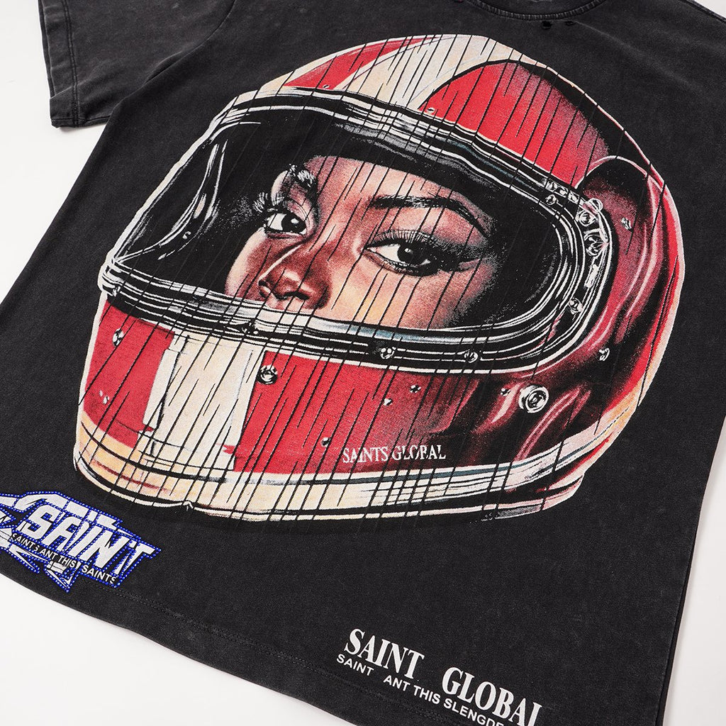 SAINT Washed Rhinestone Graphic T-Shirt — detail