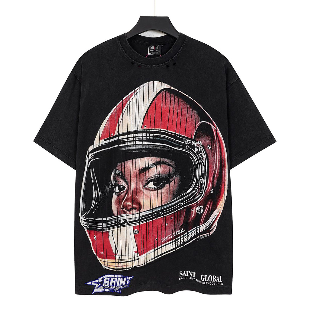 SAINT Washed Rhinestone Graphic T-Shirt — front