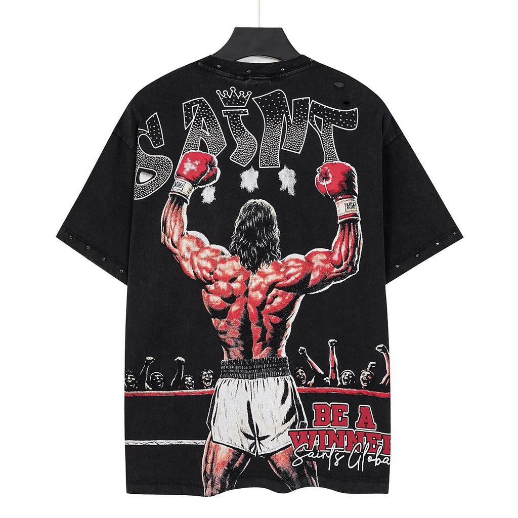 SAINT Boxing Graphic Washed T-Shirt — back