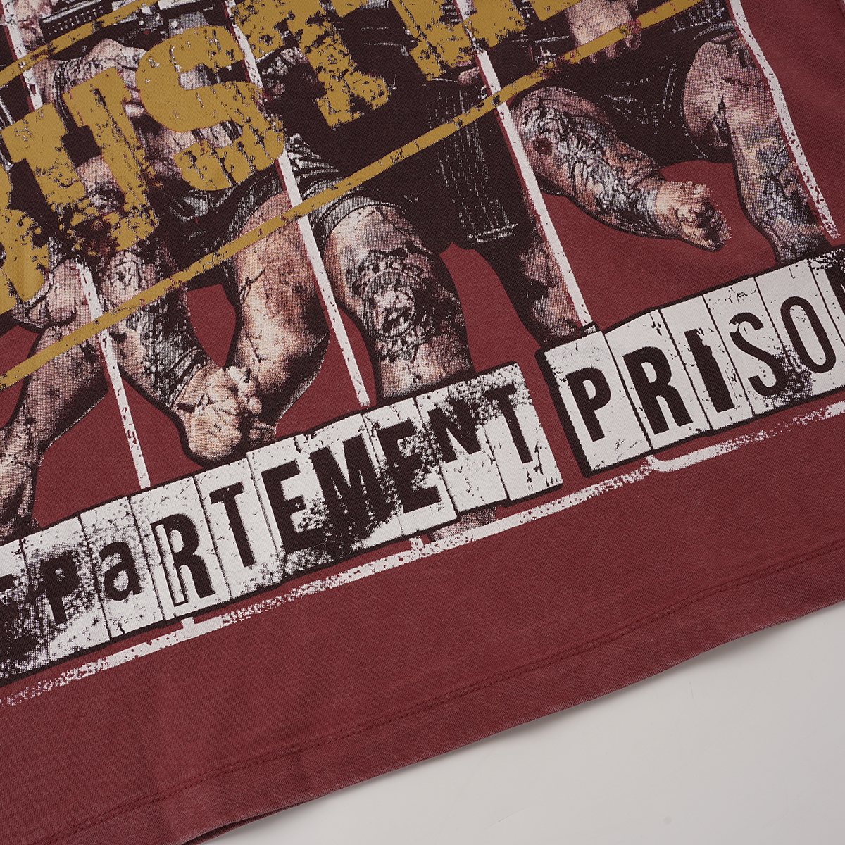 SAINT Rhinestone Distressed Graphic T-Shirt — detail