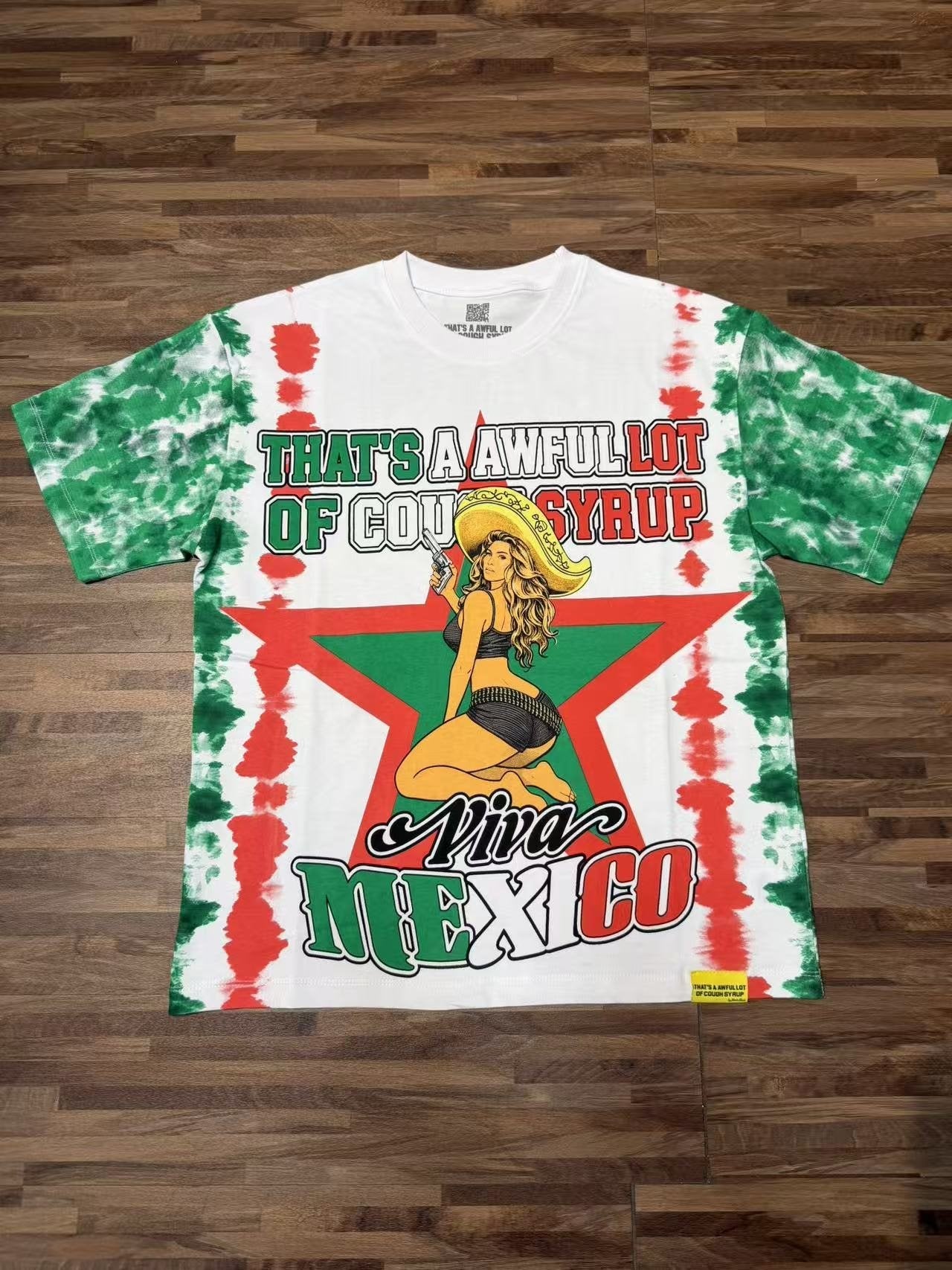 THAT'S A AWFUL LOT OF COUGH SYRUP White/Green Tie-Dye Graphic T-Shirt — front
