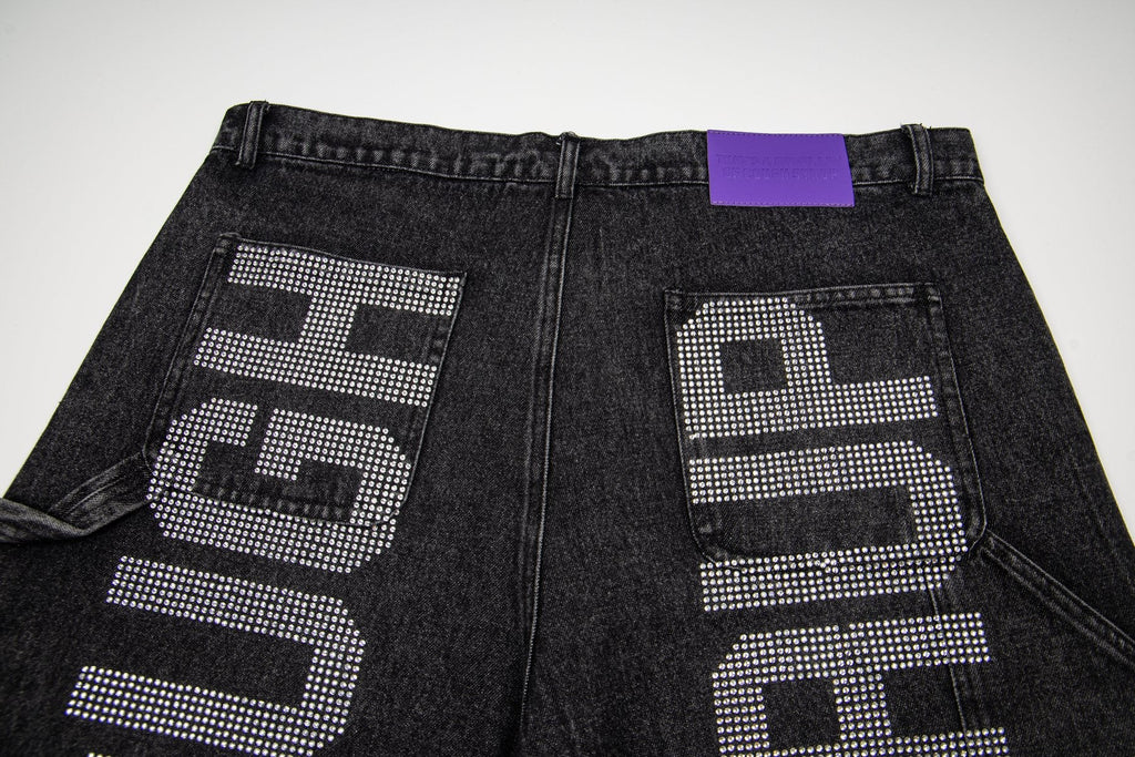 THAT'S A AWFUL LOT OF COUGH SYRUP Rhinestone Washed Denim Shorts — detail