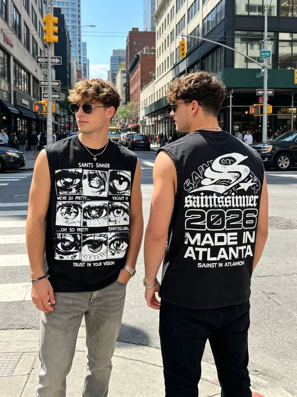 SAINT Sinner Washed Graphic Sleeveless T-Shirt — context