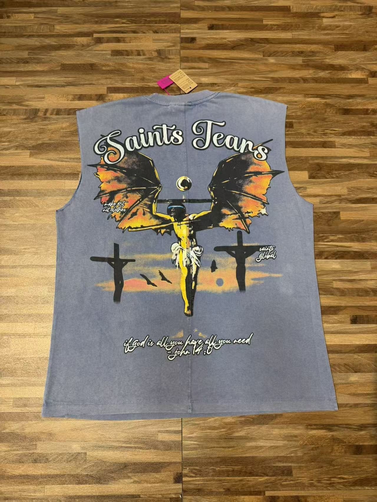SAINT Rhinestone Graphic Sleeveless T-Shirt — back