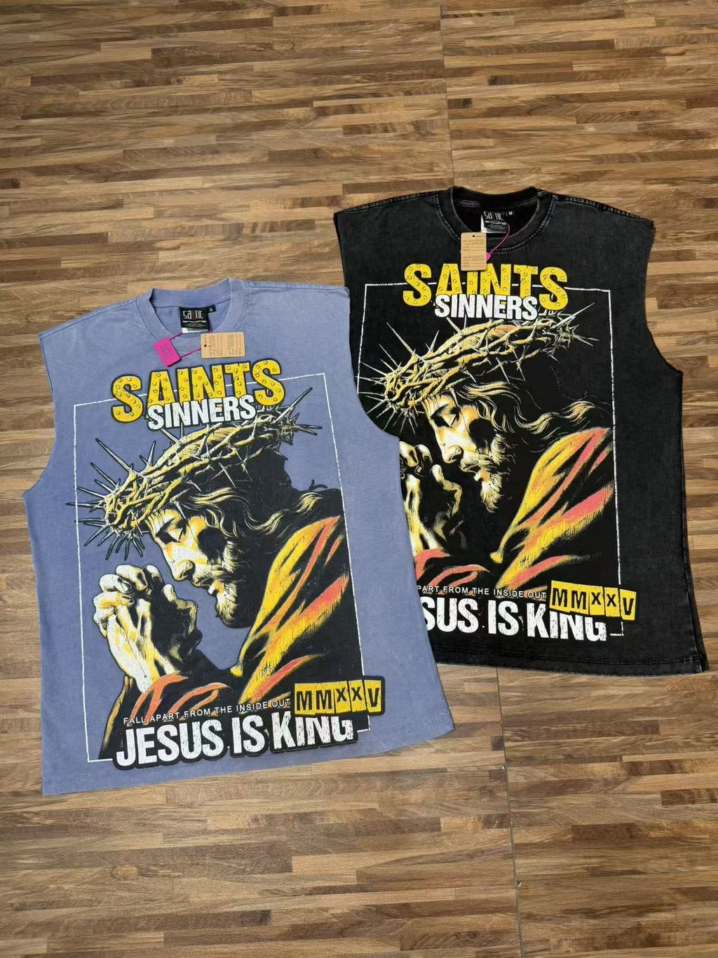 SAINT Rhinestone Graphic Sleeveless T-Shirt — comparison