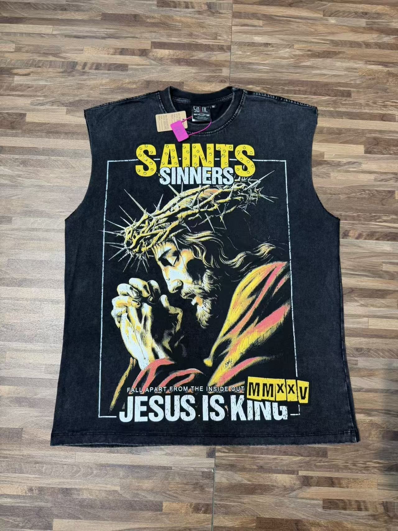 SAINT Rhinestone Graphic Sleeveless T-Shirt — front