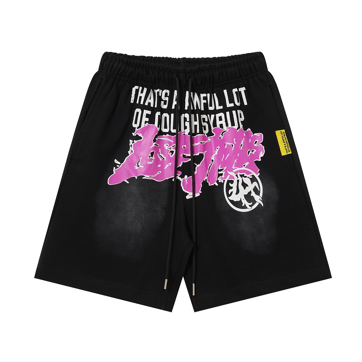 THAT'S A AWFUL LOT OF COUGH SYRUP Black Front Graphic Shorts — hero