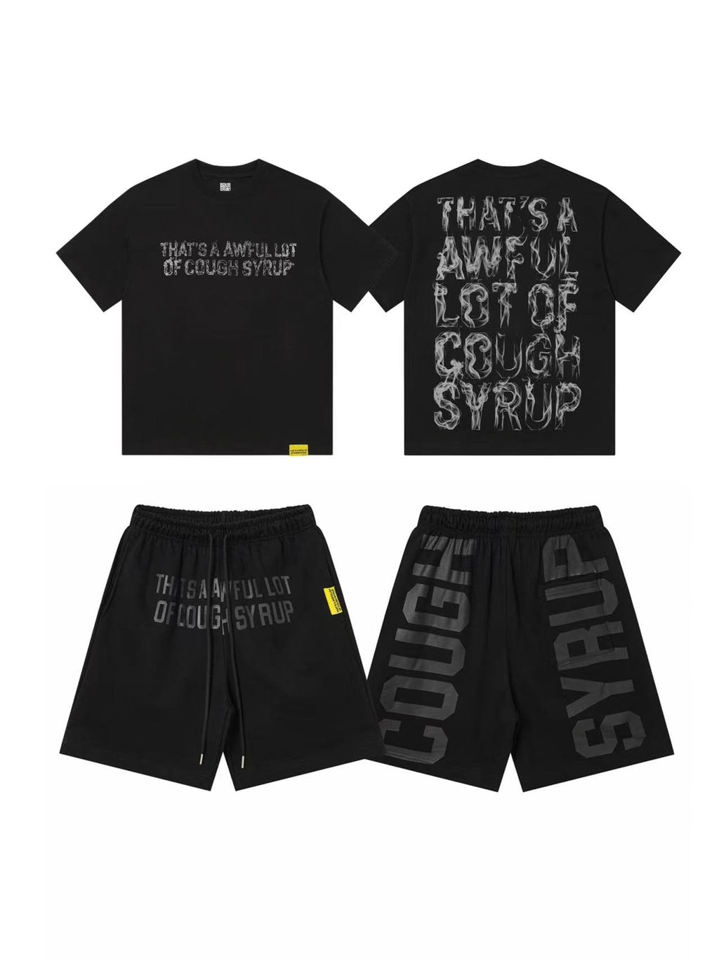 THAT'S A AWFUL LOT OF COUGH SYRUP Tonal Distressed T-Shirt & Shorts Set — front