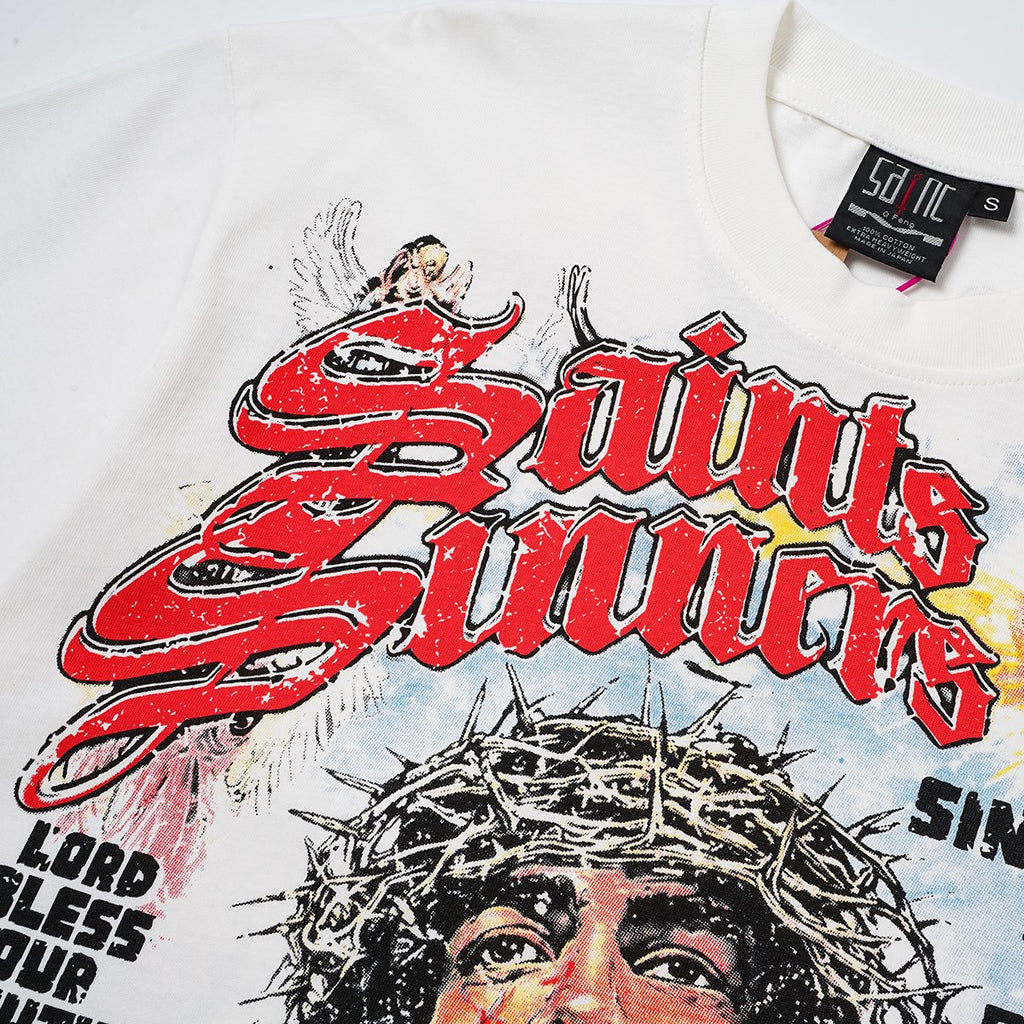 SAINT Religious-Inspired Graphic Short-Sleeve T-Shirt — detail