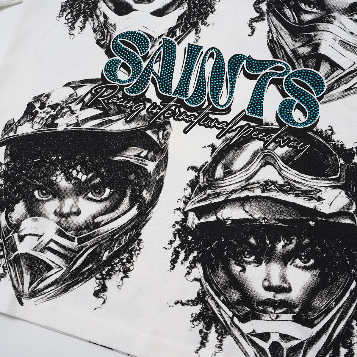 SAINT Racing Portrait Rhinestone Short-Sleeve T-Shirt — detail