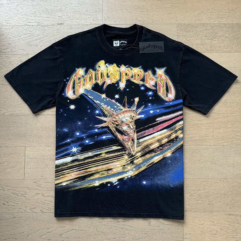 Godspeed Washed Black Front & Back Graphic T-Shirt — hero