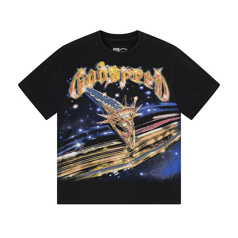Godspeed Washed Black Front & Back Graphic T-Shirt — front