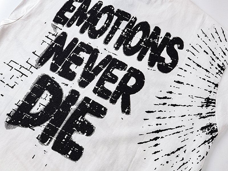 MIXED EMOTION Rhinestone Graphic Sleeveless T-Shirt — detail