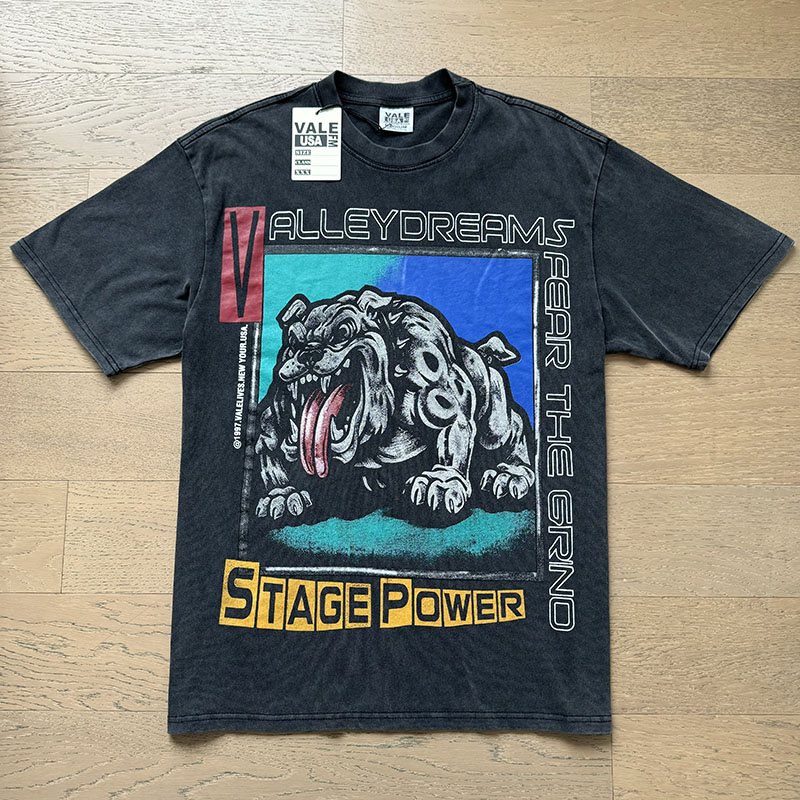 VALE USA Bulldog Graphic Washed Black T-Shirt — front