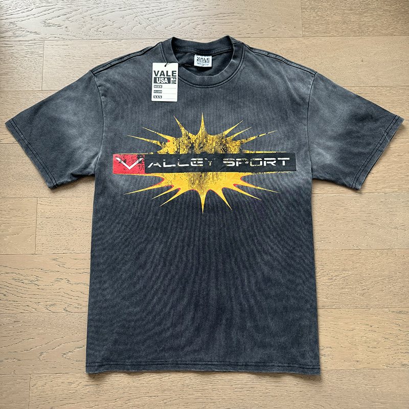 VALE USA Washed Charcoal Sport Crest Graphic T-Shirt — front