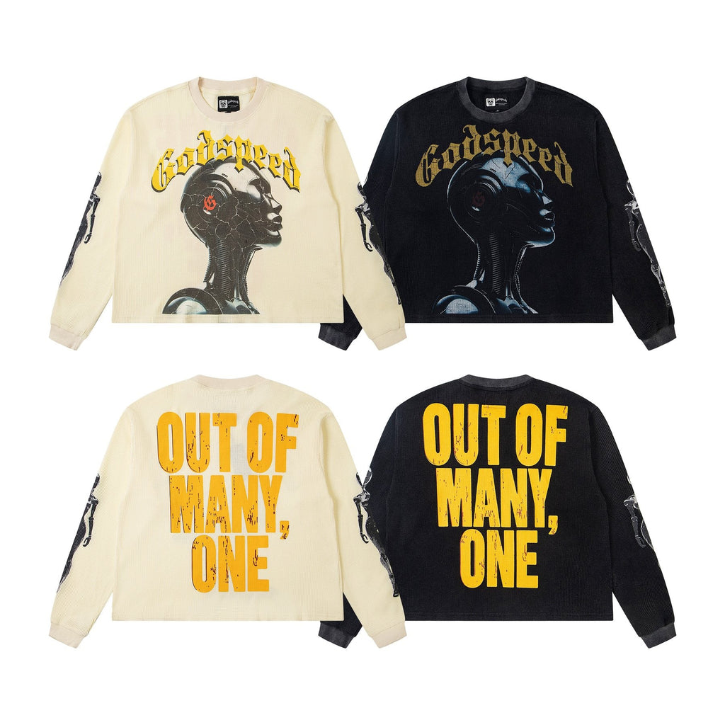 Godspeed Out of Many One Robot Graphic Long-Sleeve T-Shirt — comparison